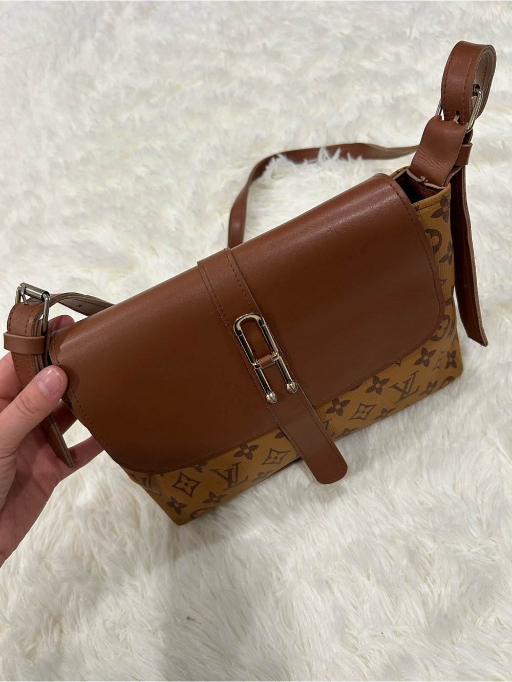 Designer-Inspired Brown Leather Crossbody Bag